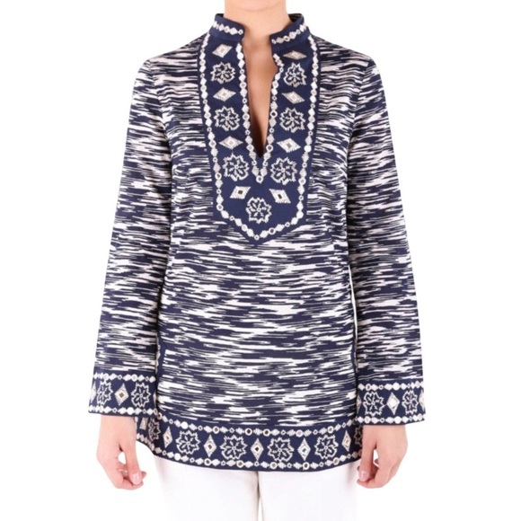 Tory Burch Navy Space Dye with Mirror Embellishement Tunic Size 4 - Picture 11 of 11
